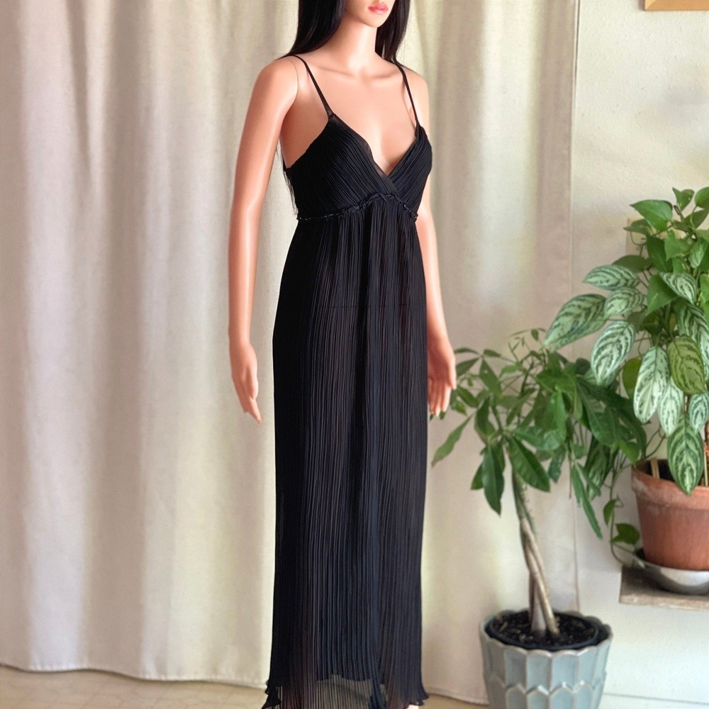 Sheer Black‎ Pleated Chiffon Maxi Nightgown Empire Waist Dress Gothic Coquette M